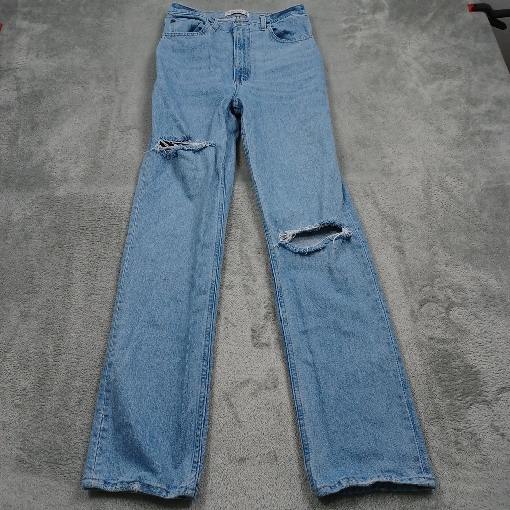 Abercrombie Fitch Jeans Womens 26 Blue Distressed Straight High Rise Casual